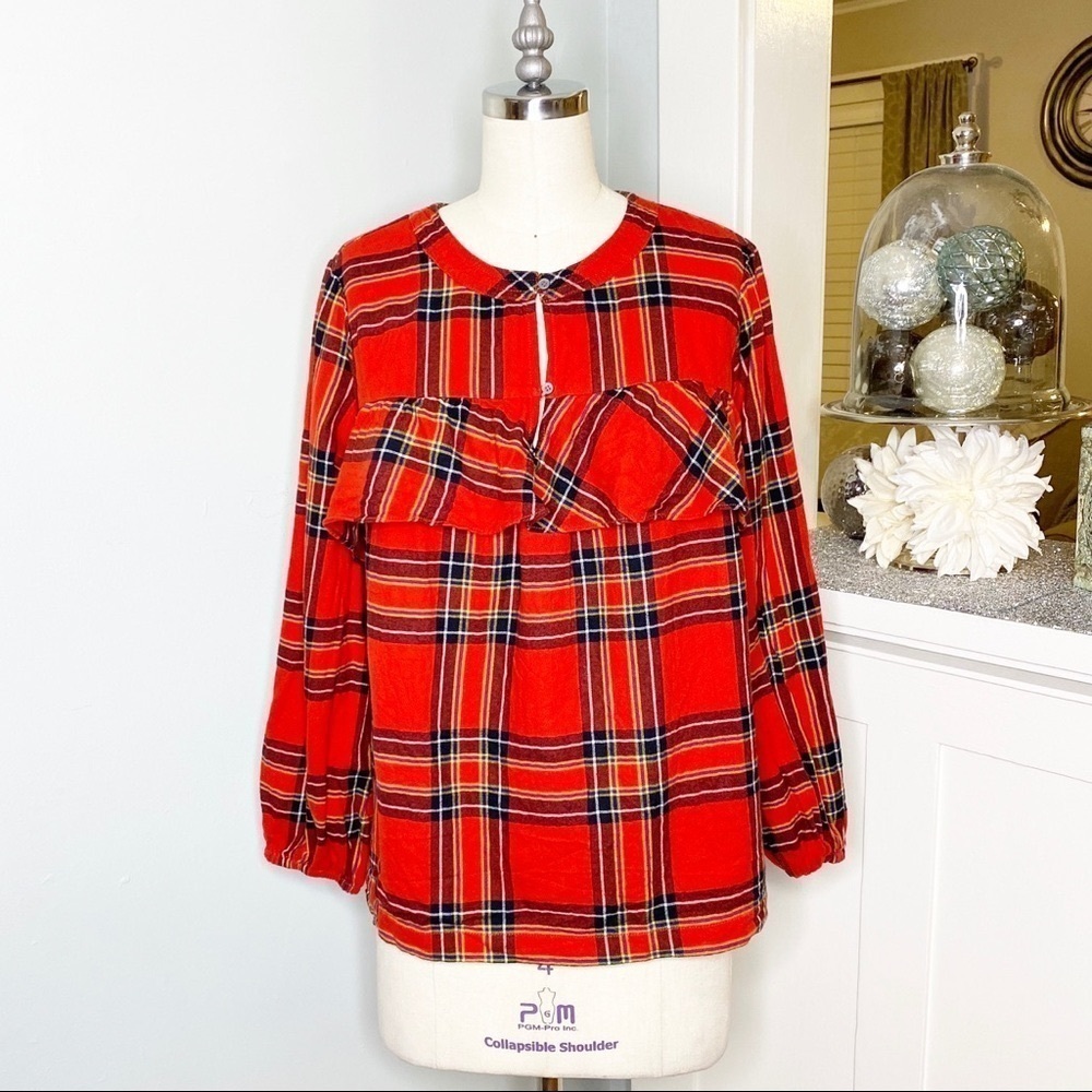 J. Crew Plaid Ruffled Top in Festival Red Small - Picture 5 of 12